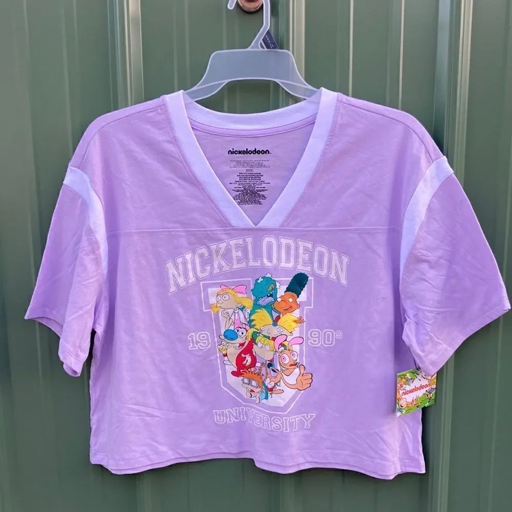 Womens Juniors Nickelodeon Graphic Short Sleeve Cropped Jersey T-Shirt Size XXXL